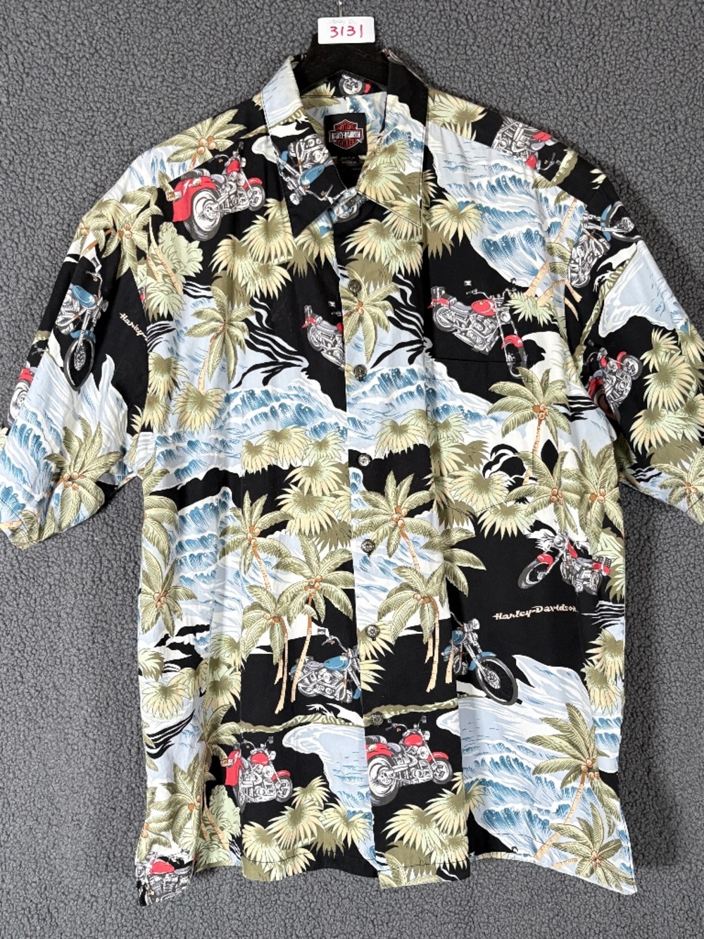 Harley Davidson Hawaiian Motocycle Button Up Shirt - Men's Size XL - Black Green
